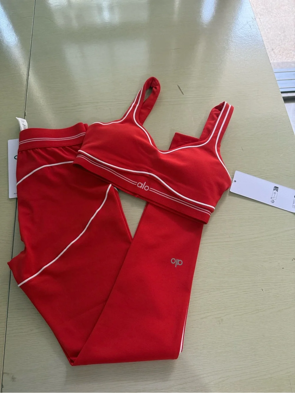 ALO Yoga Red Sports Bra with White Trim